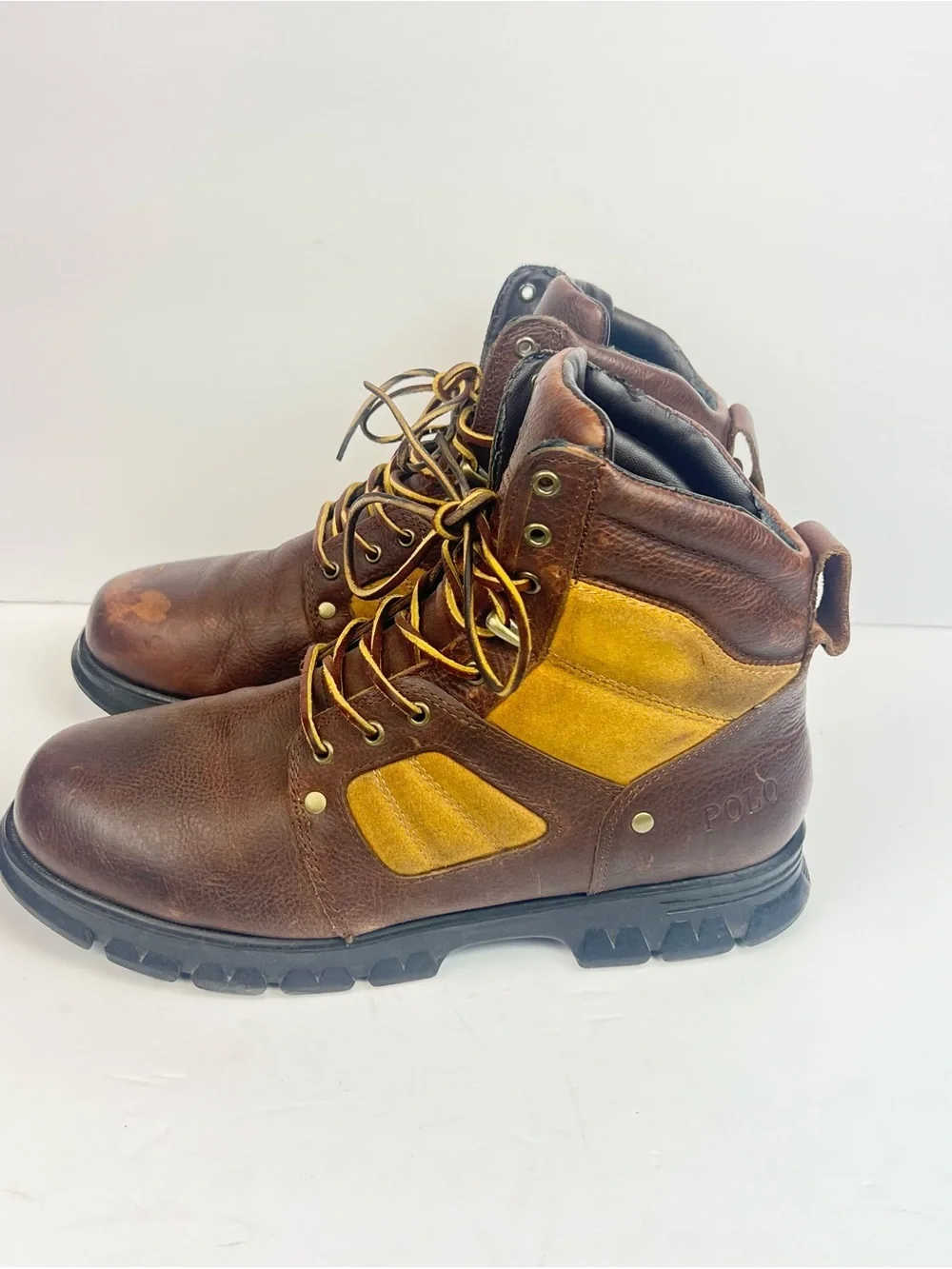 POLO RALPH LAUREN Men's 12 D Brown Tan Oiled Leather DIEGO RUGGED BOOTS